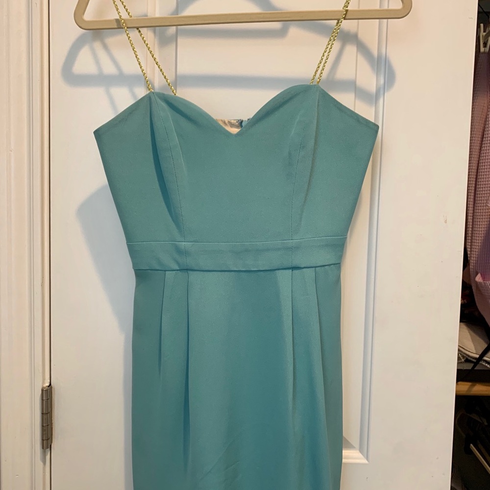 Naven torqouise cocktail dress with gold straps